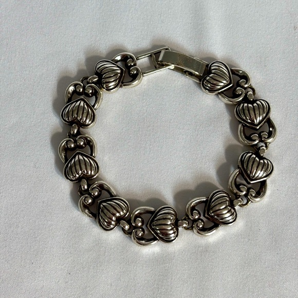 Brighton Jewelry - Brighton Puffed heart bracelet 7.5 in adjustable Silver Plated - EUC- ADORABLE